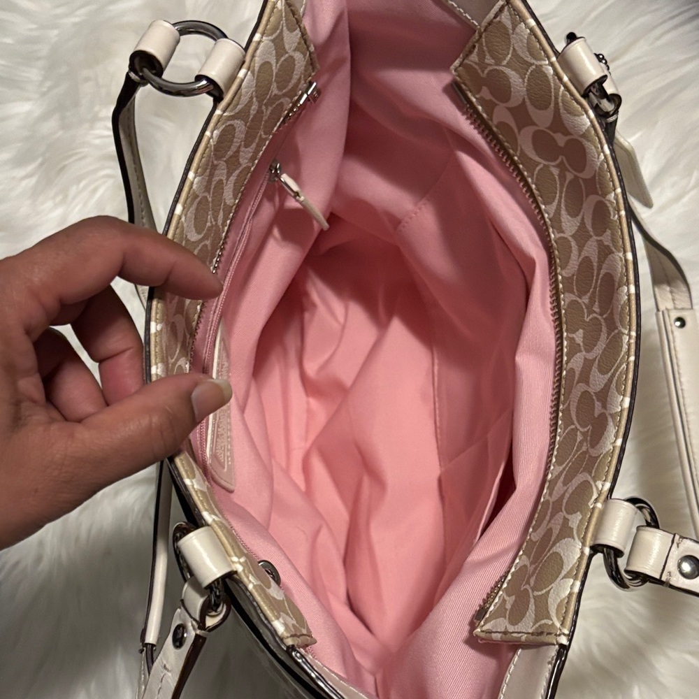Coach Tan and Pink Heritage Stripe Signature Tote - Picture 4 of 10